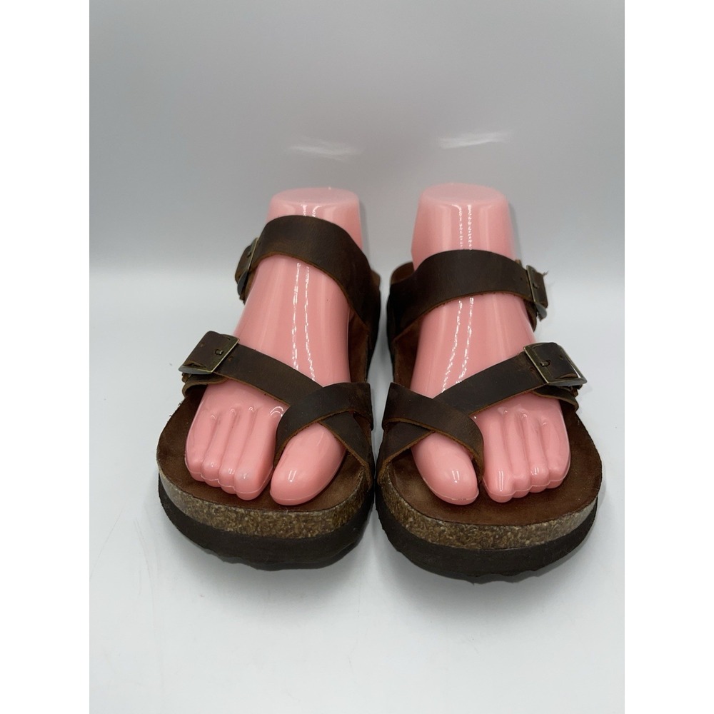 Mountain Sole Brown Leather Cork Footbed Sandals Women's US Size 8 Crisscross - Picture 2 of 8